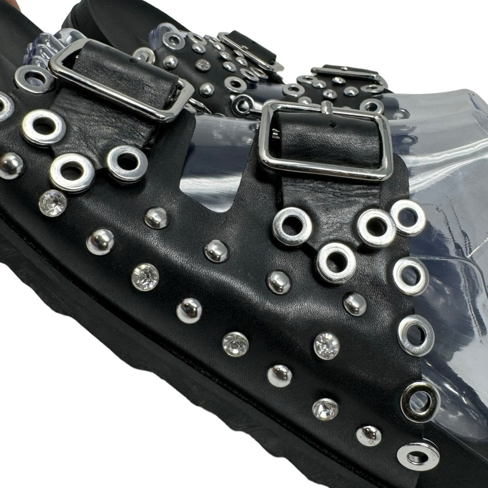 Ash New Universe Rhinestone Studded Leather Slip On Slides Sandals Black Size 40 - Picture 5 of 10